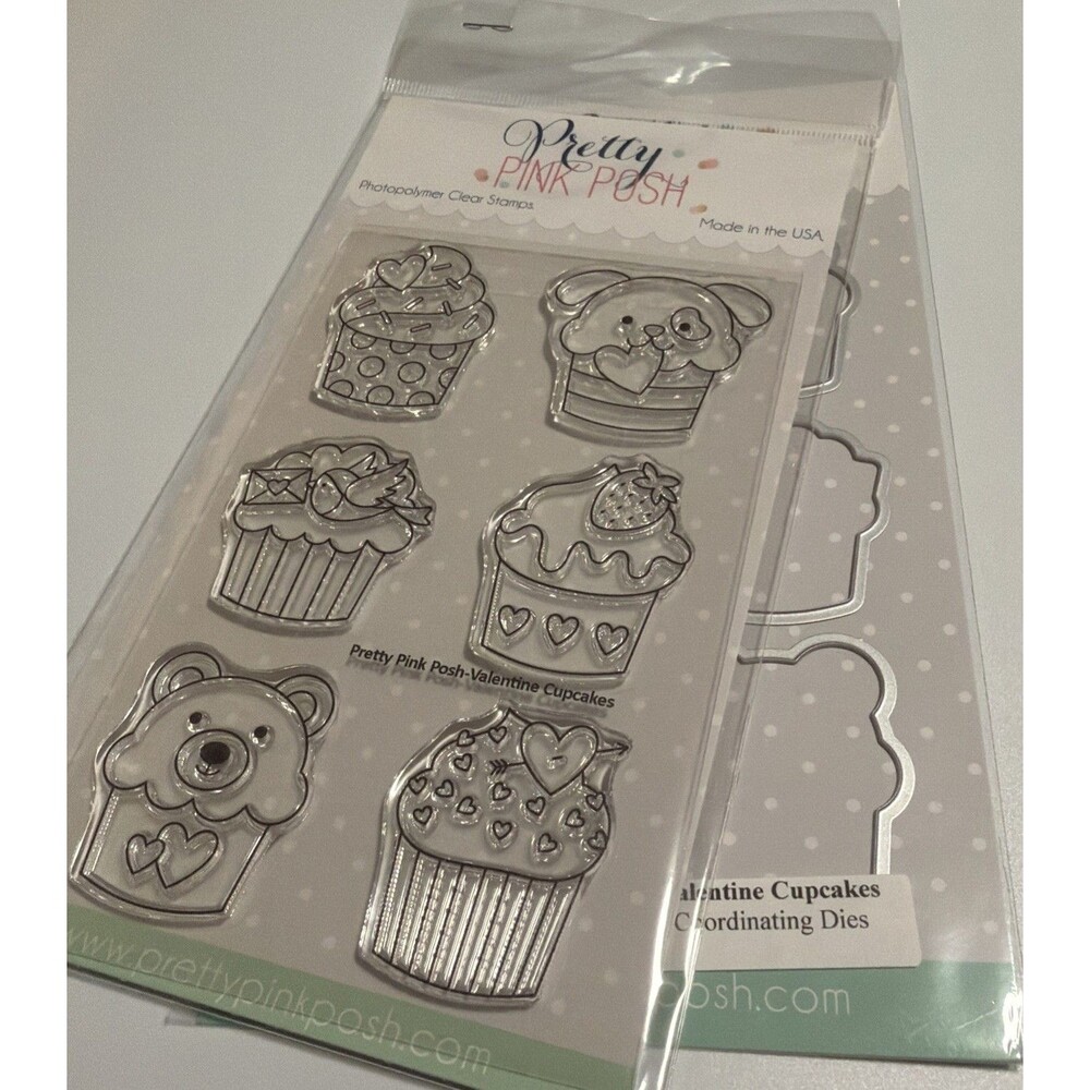 Pretty Pink Posh Stamp and die set Valentine Cupcakes
